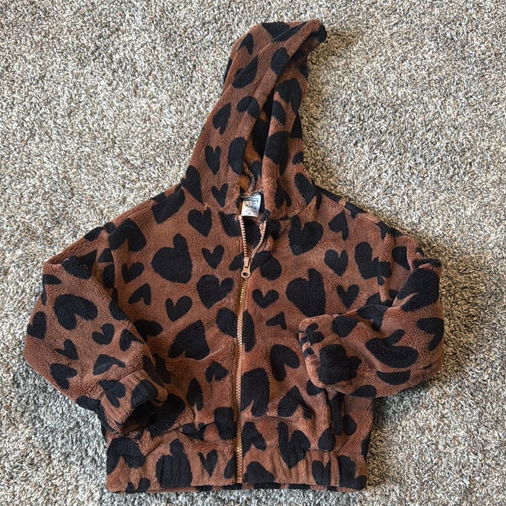 5/$25 4T Cozy Brown Heart-Patterned Kids Jacket